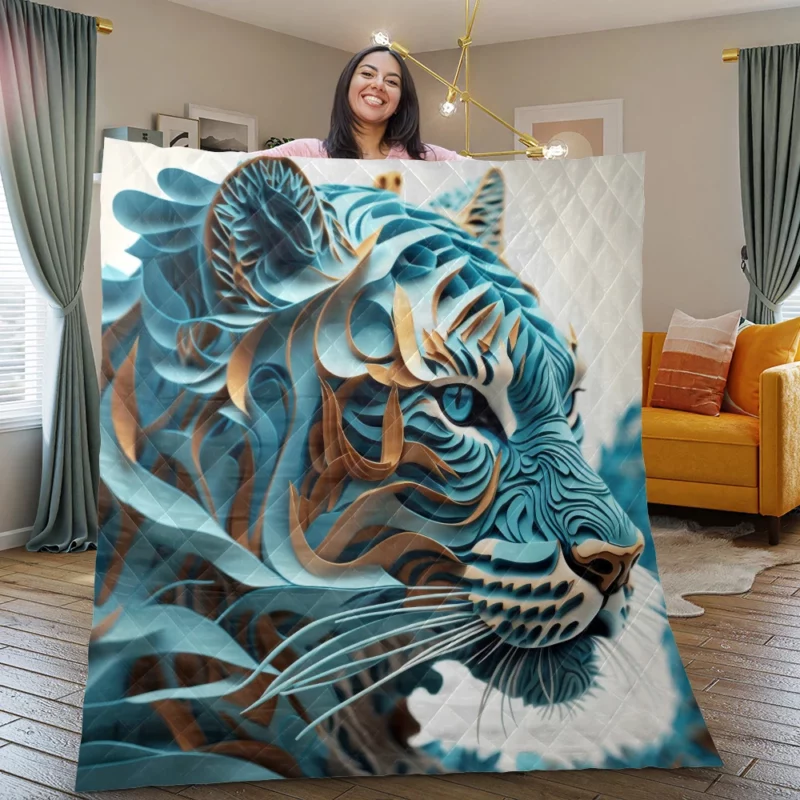 Quilled Tiger Sculpture Quilt Blanket