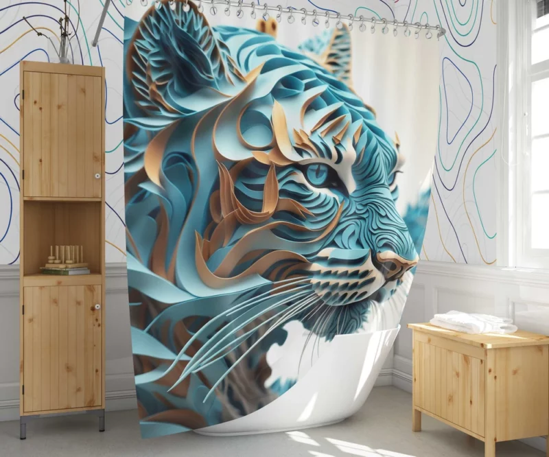 Quilled Tiger Sculpture Shower Curtain 1