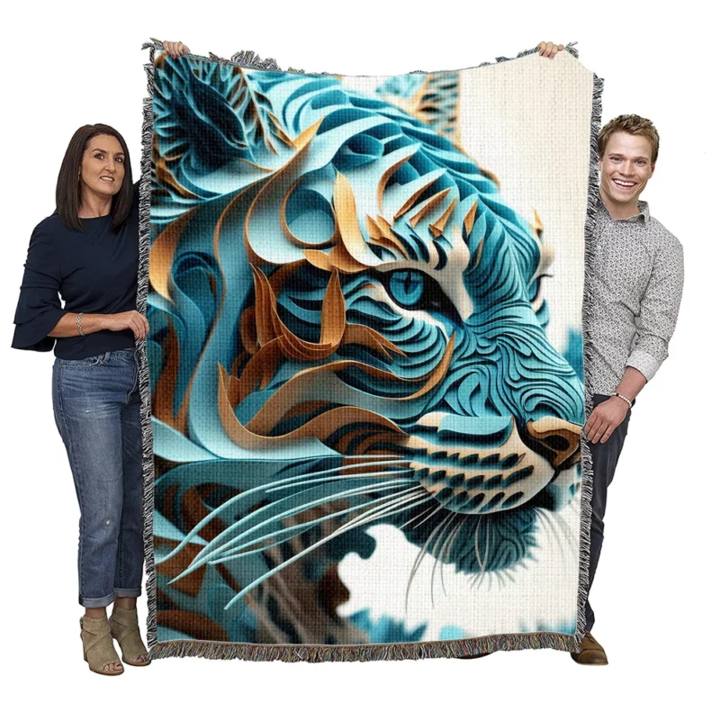 Quilled Tiger Sculpture Woven Blanket