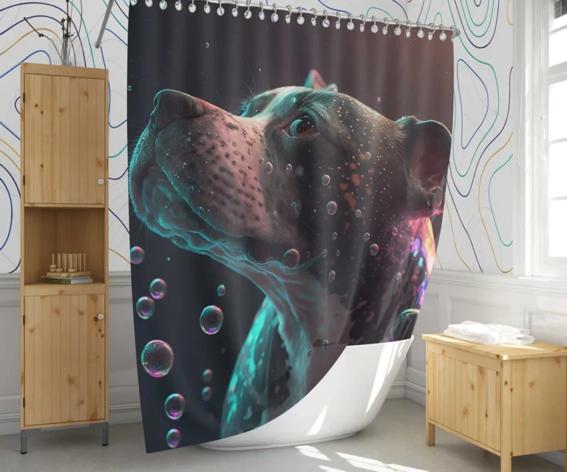 Rainbow Bubbles Dog Shower Curtain 1