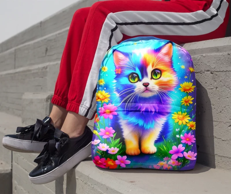 Rainbow-Colored Cat Among Flowers Backpack 1