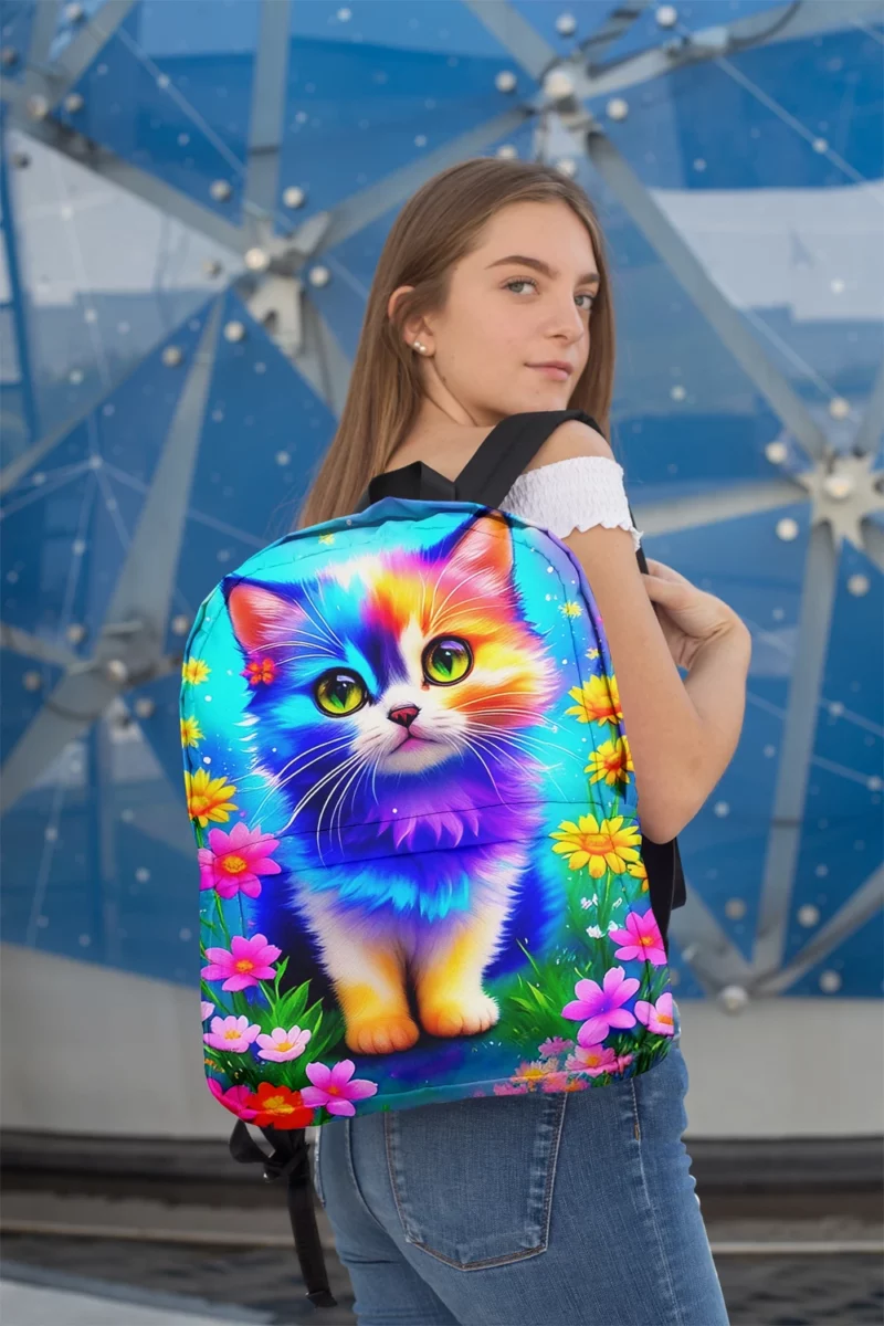 Rainbow-Colored Cat Among Flowers Backpack 2