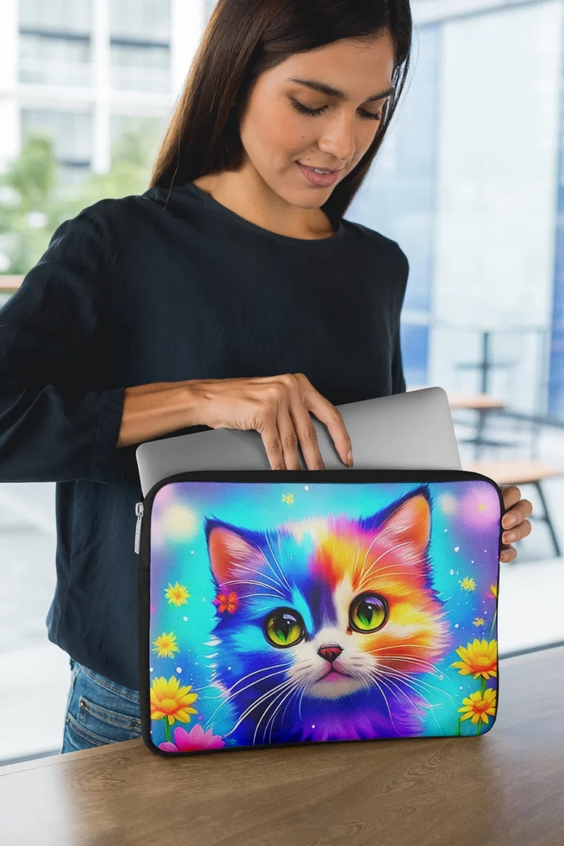 Rainbow-Colored Cat Among Flowers Laptop Sleeve 1