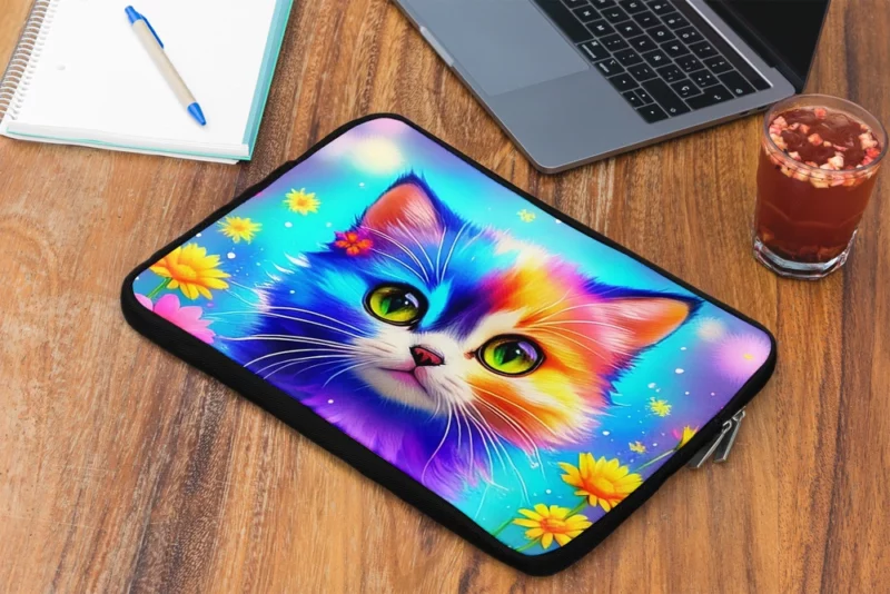 Rainbow-Colored Cat Among Flowers Laptop Sleeve 2