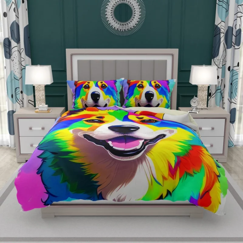 Rainbow Corgi Dog Print Bedding Set 1