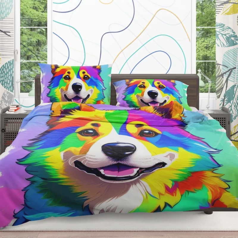 Rainbow Corgi Dog Print Bedding Set