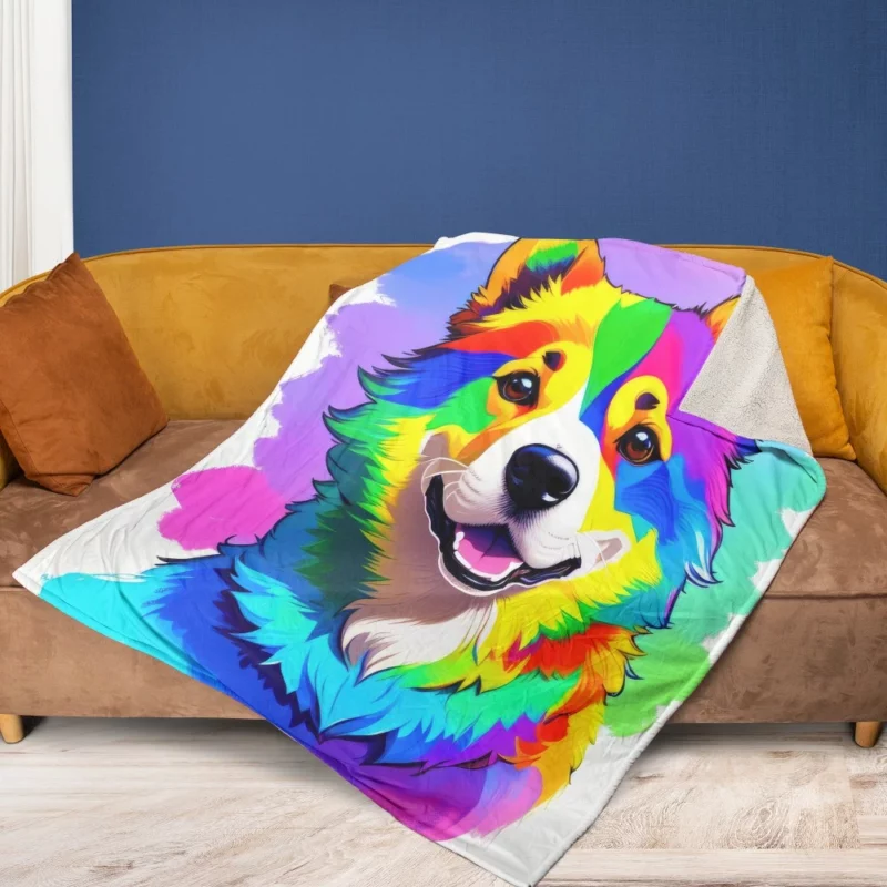 Rainbow Corgi Dog Print Fleece Blanket 1