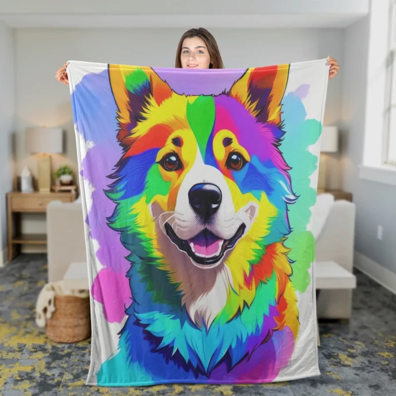 Rainbow Corgi Dog Print Fleece Blanket 2