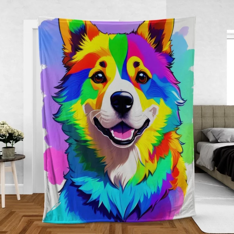 Rainbow Corgi Dog Print Fleece Blanket