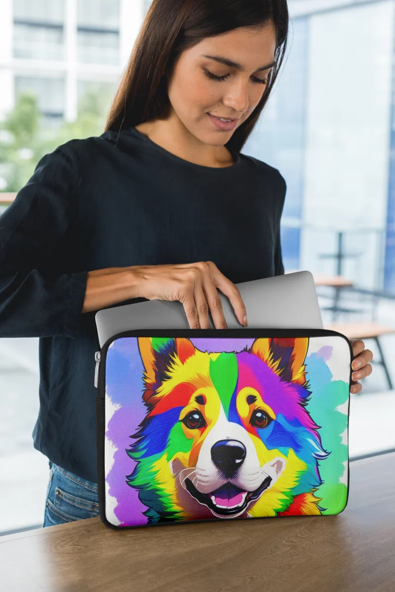 Rainbow Corgi Dog Print Laptop Sleeve 1