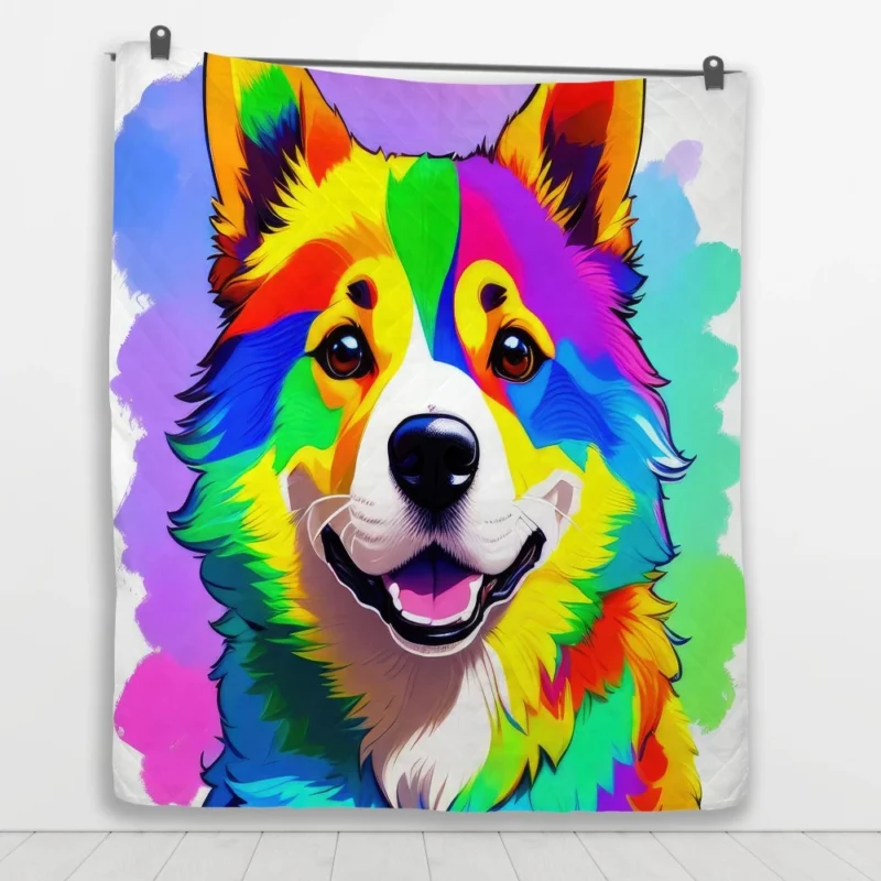 Rainbow Corgi Dog Print Quilt Blanket 1