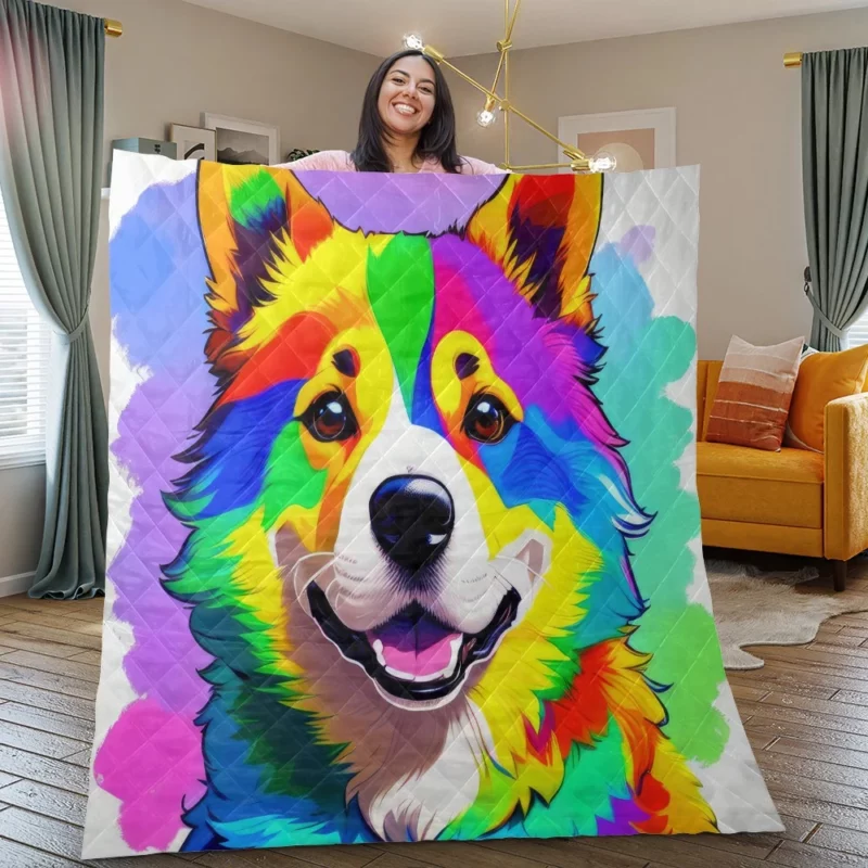 Rainbow Corgi Dog Print Quilt Blanket