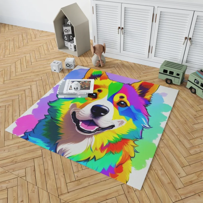 Rainbow Corgi Dog Print Rug 1