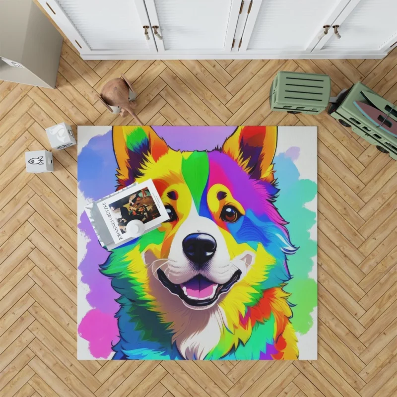 Rainbow Corgi Dog Print Rug