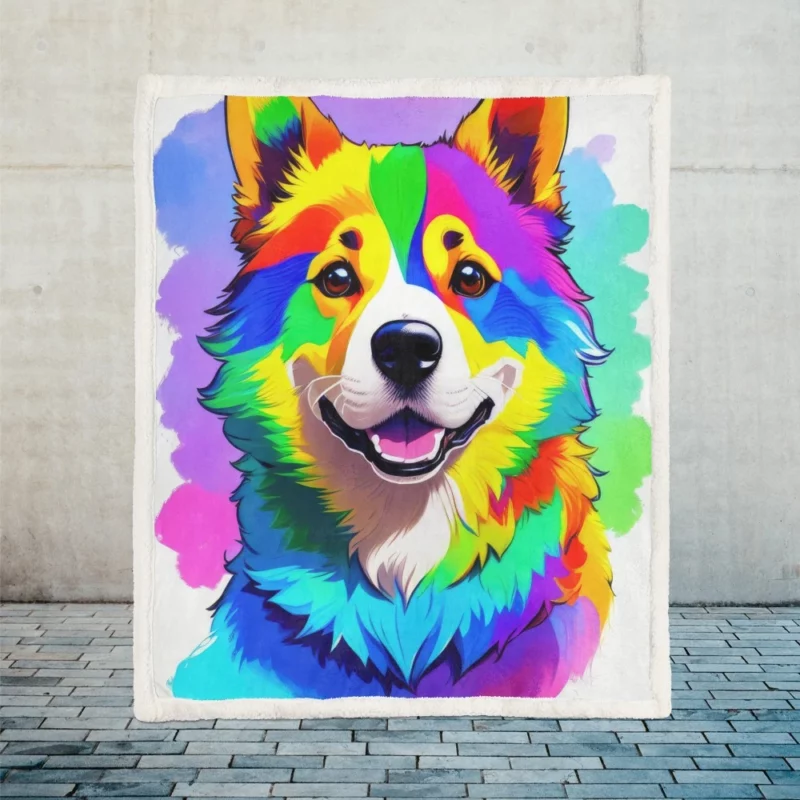 Rainbow Corgi Dog Print Sherpa Fleece Blanket