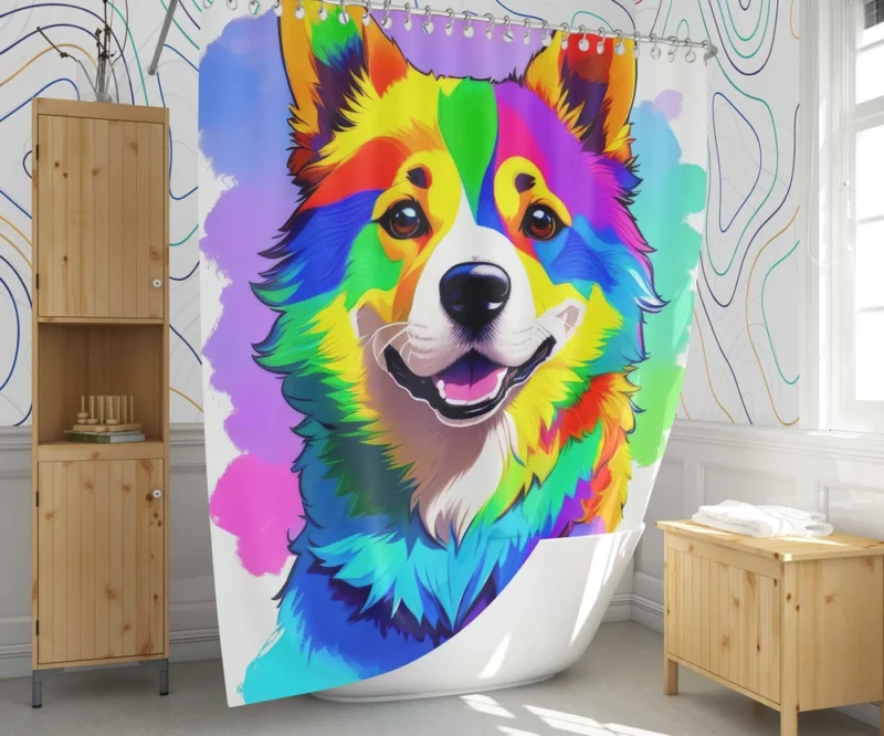 Rainbow Corgi Dog Print Shower Curtain 1
