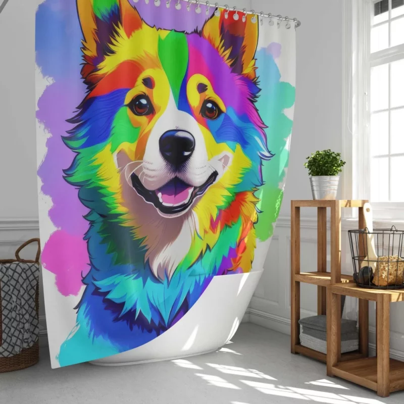 Rainbow Corgi Dog Print Shower Curtain