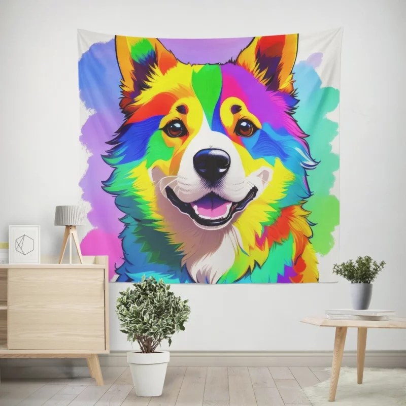 Rainbow Corgi Dog Print Wall Tapestry