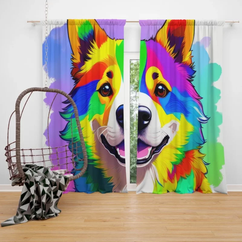 Rainbow Corgi Dog Print Window Curtain