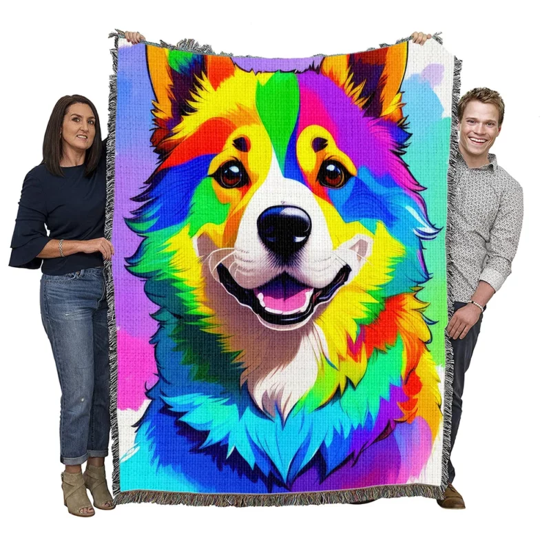 Rainbow Corgi Dog Print Woven Blanket