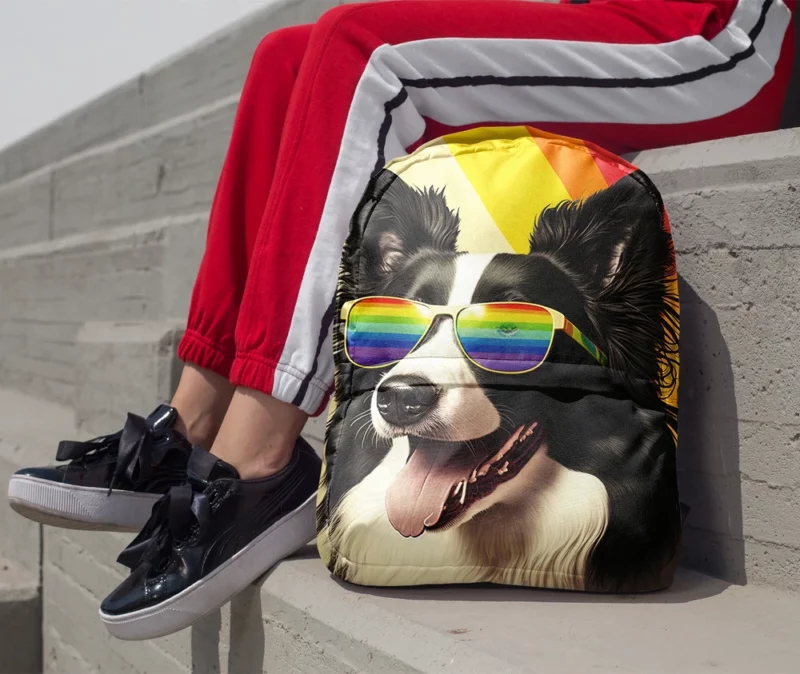 Rainbow Flag Border Collie Statue Backpack 1