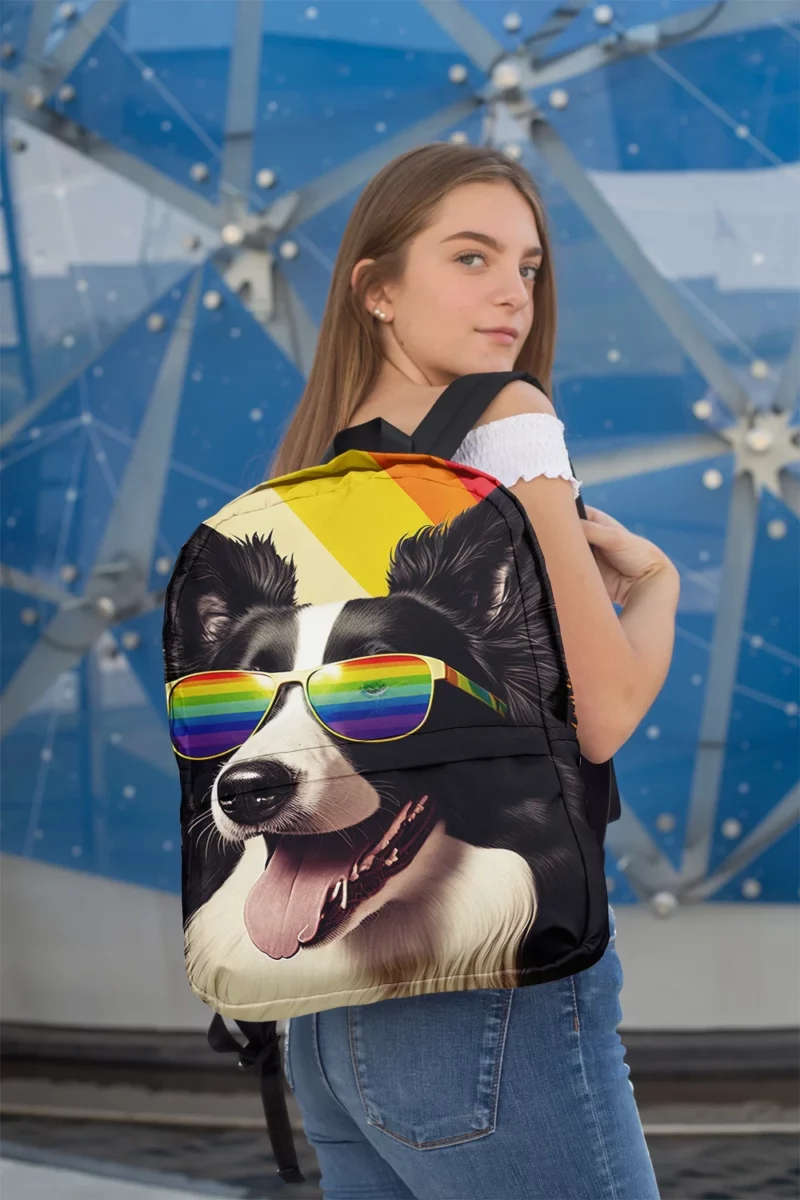 Rainbow Flag Border Collie Statue Backpack 2