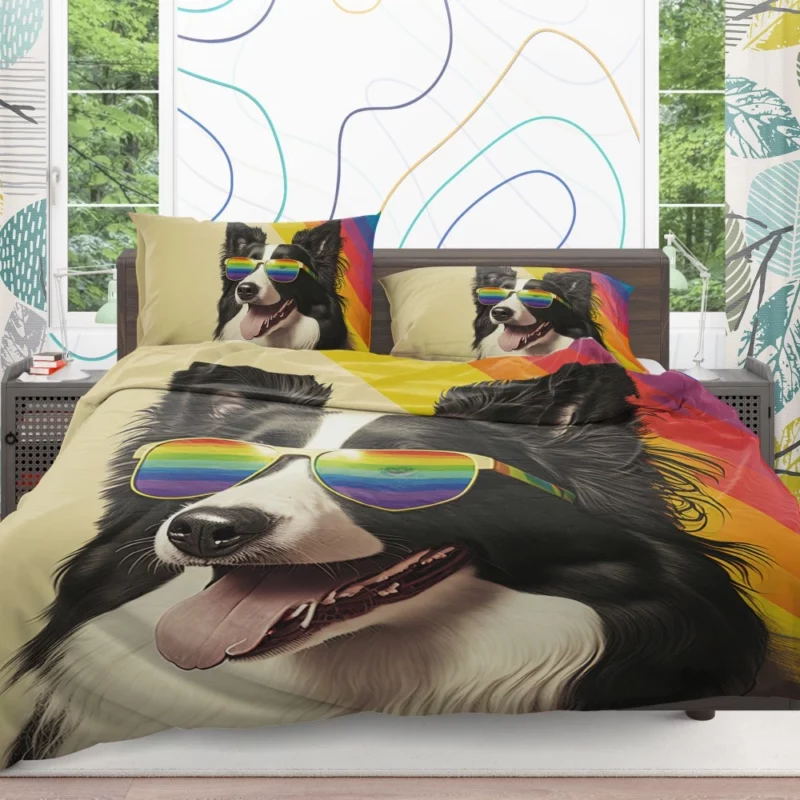 Rainbow Flag Border Collie Statue Bedding Set