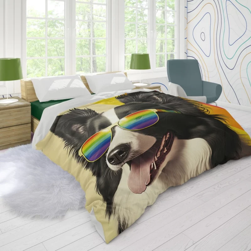 Rainbow Flag Border Collie Statue Duvet Cover