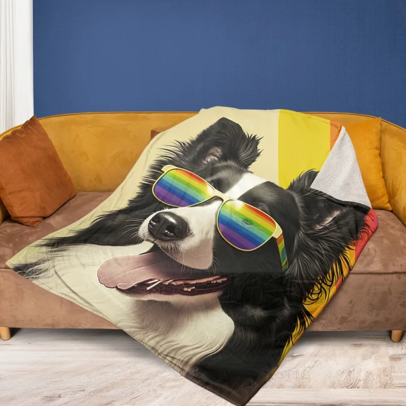 Rainbow Flag Border Collie Statue Fleece Blanket 1