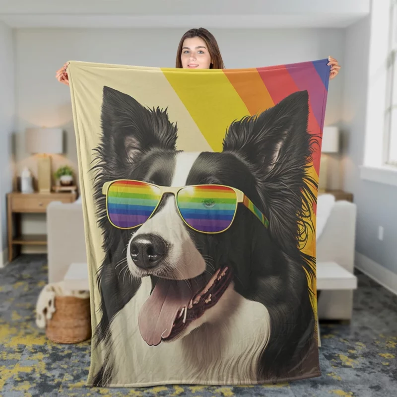 Rainbow Flag Border Collie Statue Fleece Blanket 2