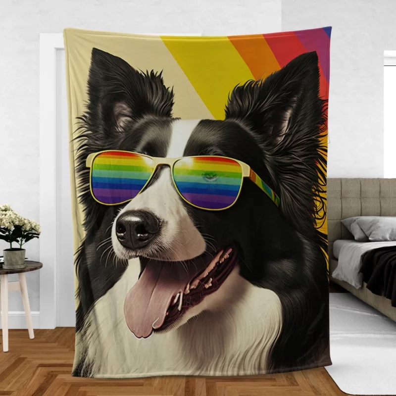 Rainbow Flag Border Collie Statue Fleece Blanket