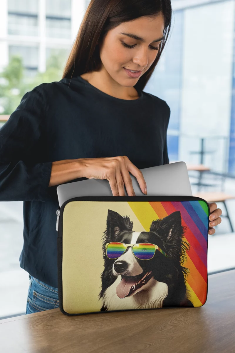 Rainbow Flag Border Collie Statue Laptop Sleeve 1