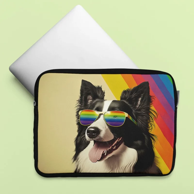 Rainbow Flag Border Collie Statue Laptop Sleeve