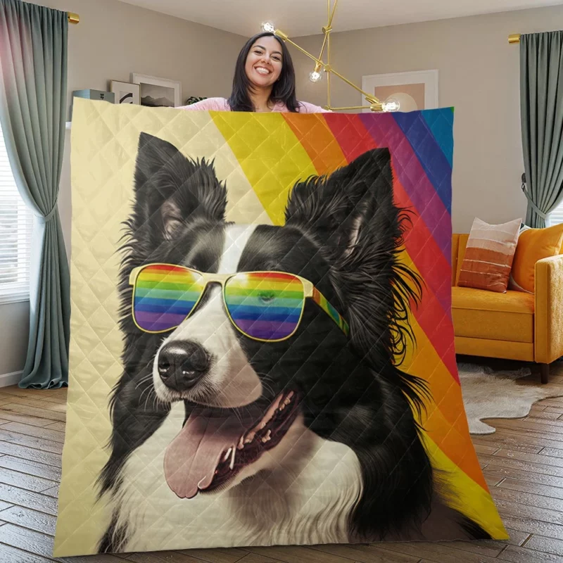 Rainbow Flag Border Collie Statue Quilt Blanket