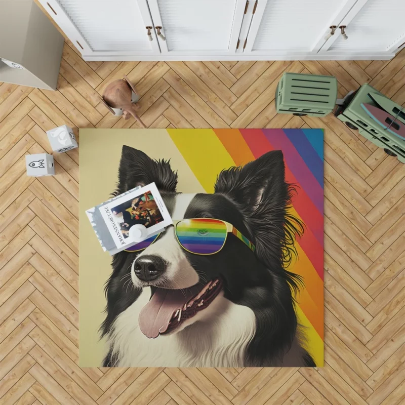 Rainbow Flag Border Collie Statue Rug