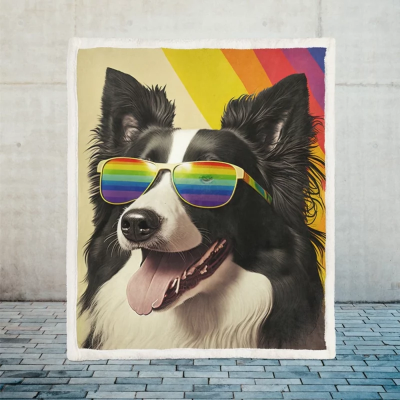 Rainbow Flag Border Collie Statue Sherpa Fleece Blanket