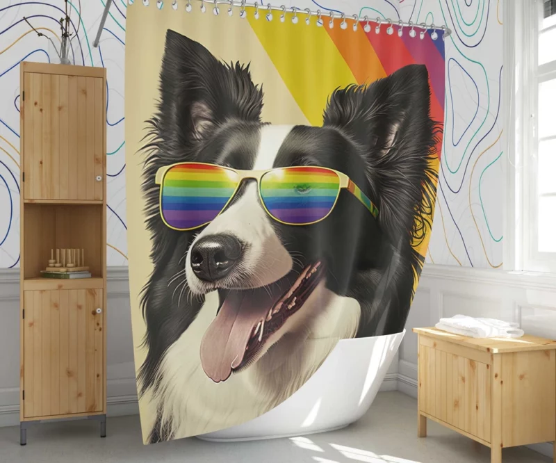 Rainbow Flag Border Collie Statue Shower Curtain 1