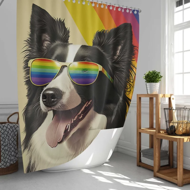 Rainbow Flag Border Collie Statue Shower Curtain