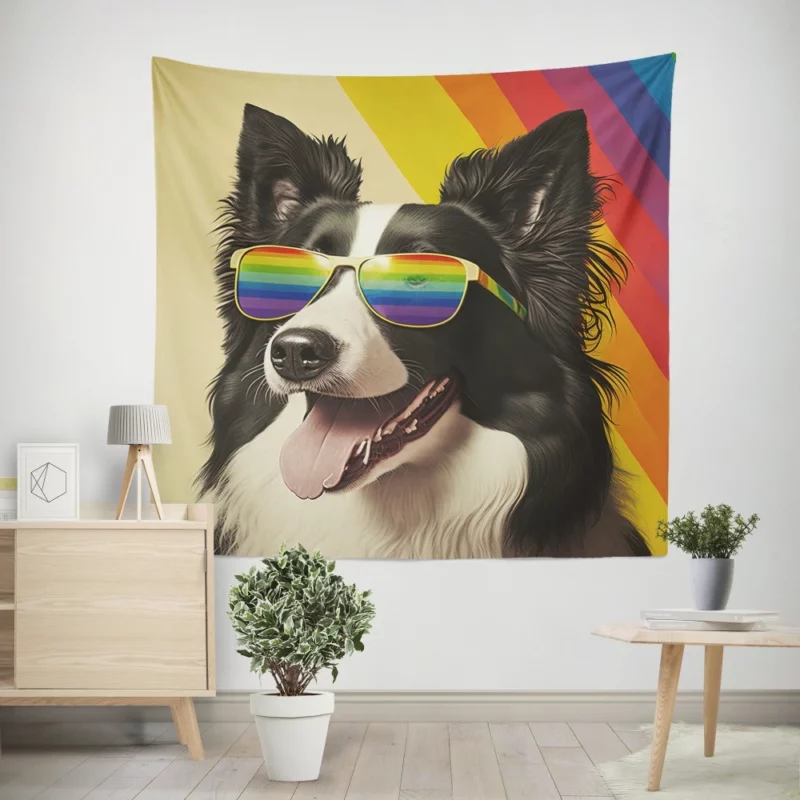 Rainbow Flag Border Collie Statue Wall Tapestry