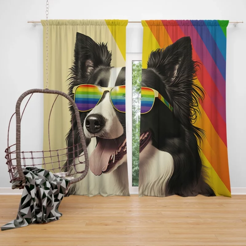 Rainbow Flag Border Collie Statue Window Curtain