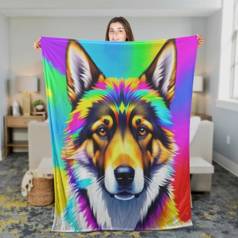 Rainbow German Shepherd Print Fleece Blanket 2