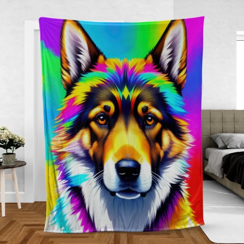 Rainbow German Shepherd Print Fleece Blanket