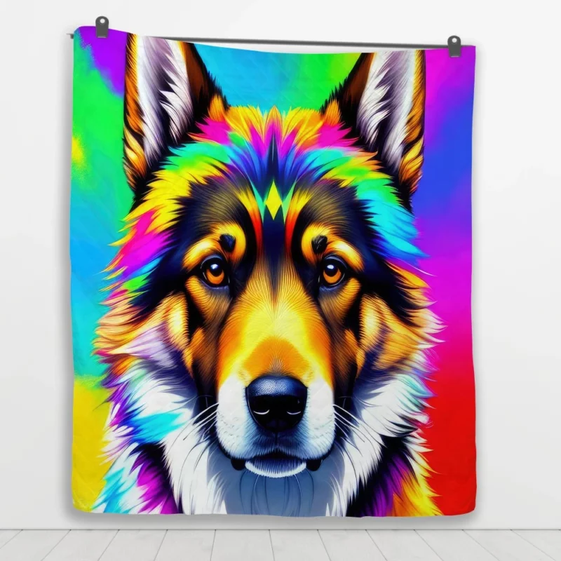 Rainbow German Shepherd Print Quilt Blanket 1