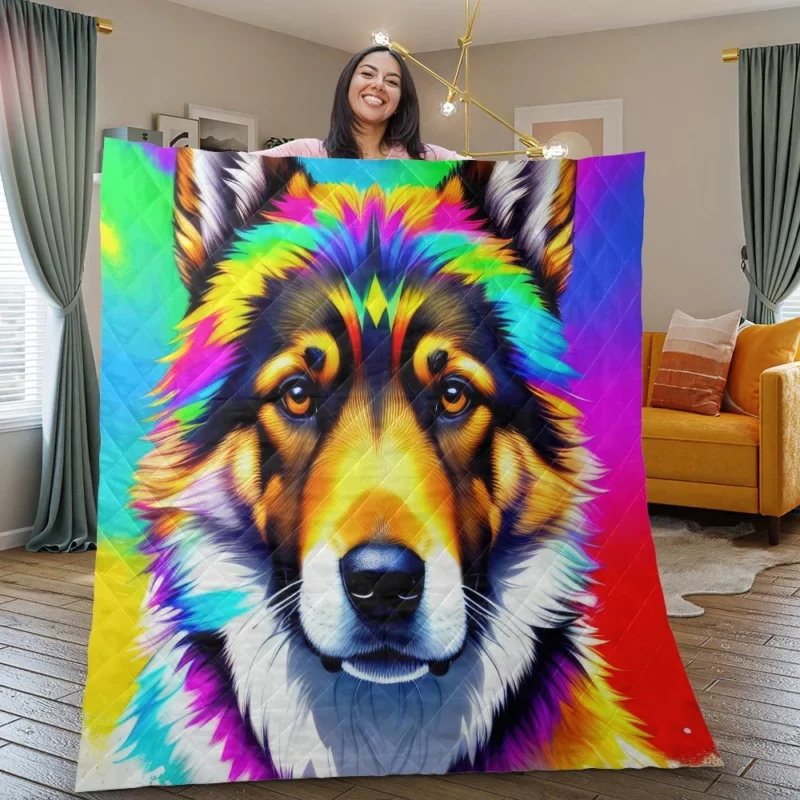 Rainbow German Shepherd Print Quilt Blanket