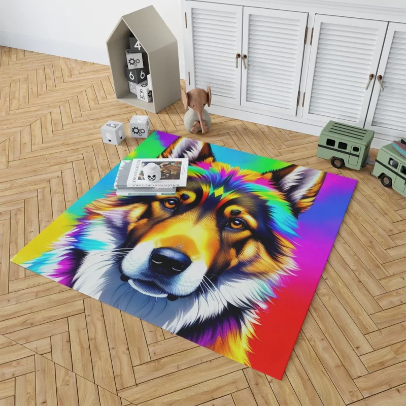 Rainbow German Shepherd Print Rug 1