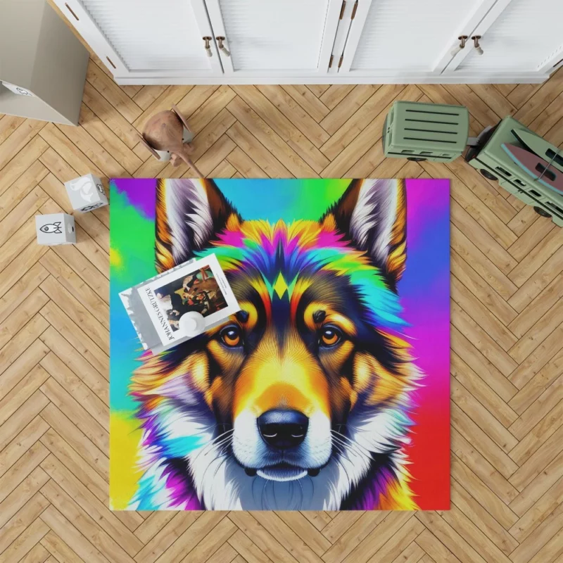 Rainbow German Shepherd Print Rug