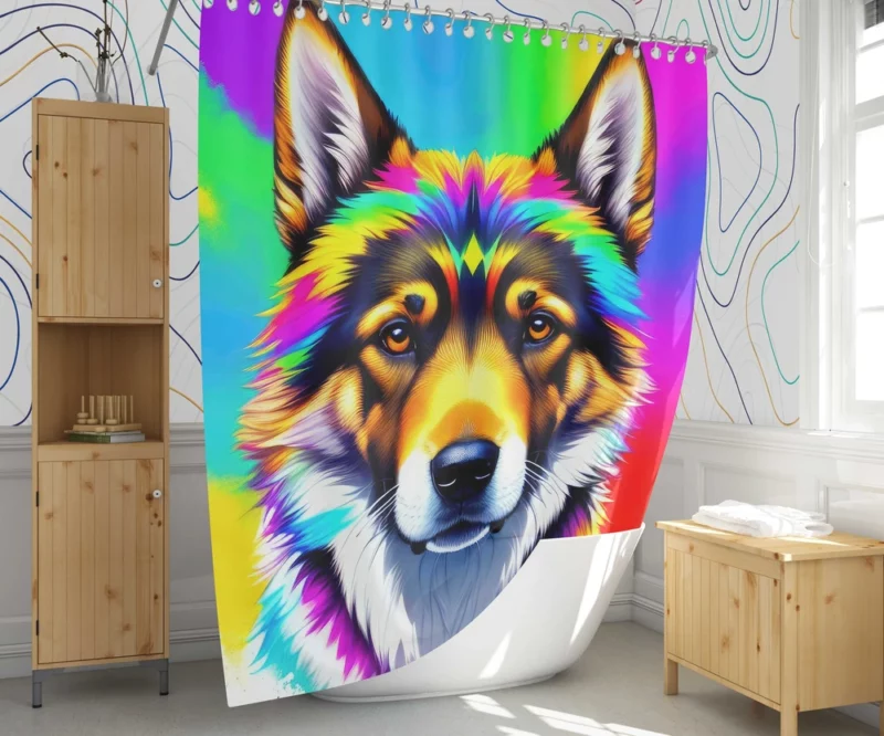 Rainbow German Shepherd Print Shower Curtain 1