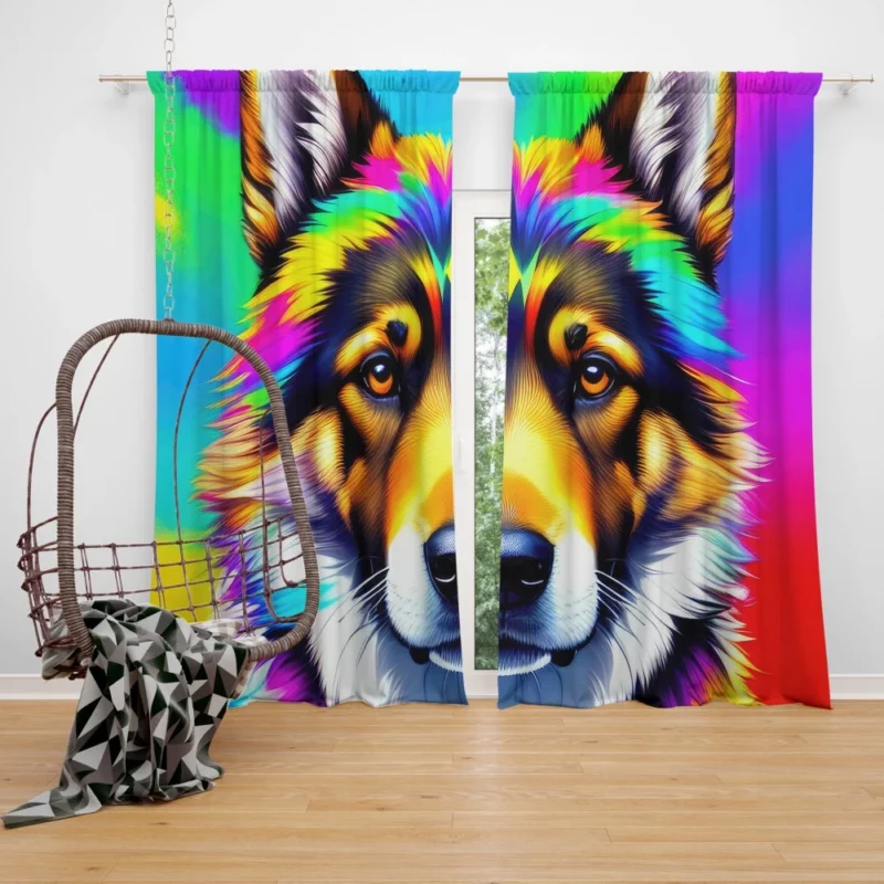 Rainbow German Shepherd Print Window Curtain