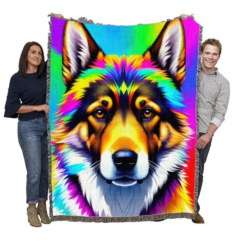 Rainbow German Shepherd Print Woven Blanket