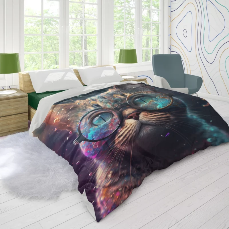 Rainbow Glasses Cat Duvet Cover